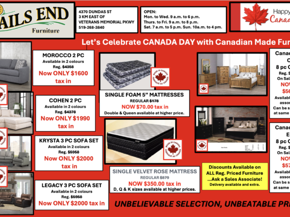 “CANADA DAY CELEBRATION SALE” at Trails End Furniture!