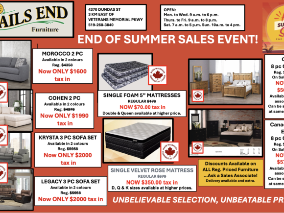 END OF SUMMER SALE AT TRAILS END FURNITURE!